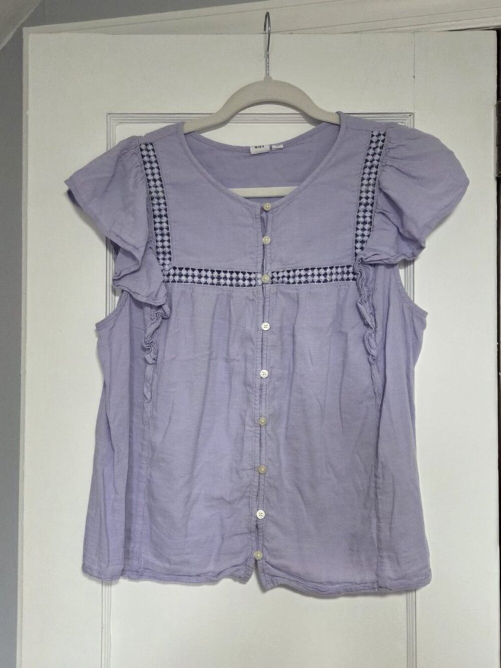 GAP Lavender Blouse Ruffle Sleeve - Picture 2 of 4